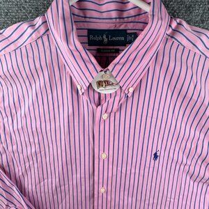Ralph Lauren Button Up Shirt Long Sleeve Striped Pink Blue Classic Fit 17 34/35